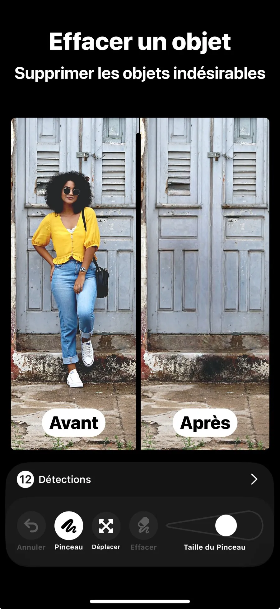 Snip sur iPhone efface une personne d’une photo, avant et après